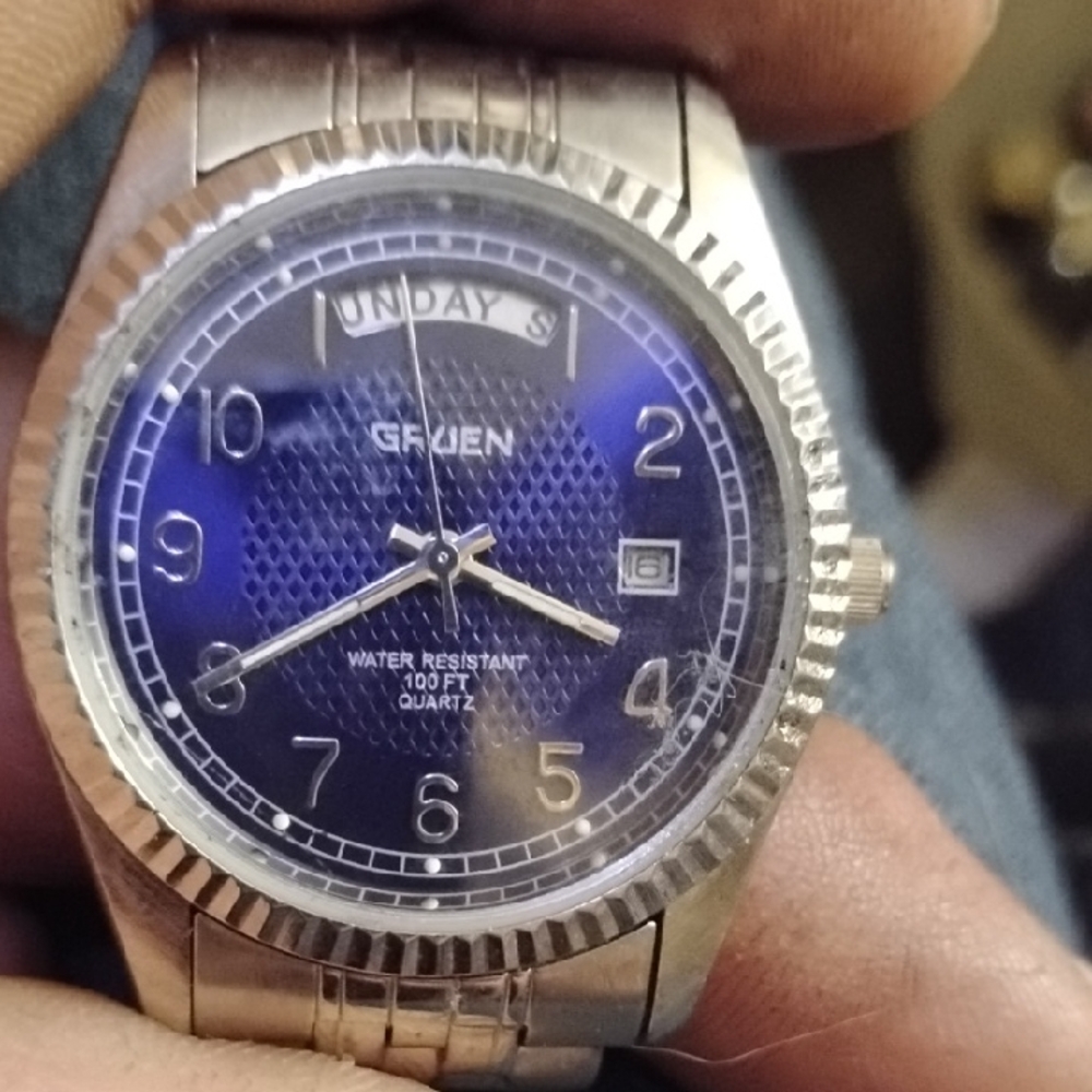 Gruen Silver and Blue Watch
